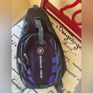 Bobo Outdoor Back Pack Crossbody Style Shoulder Bag 14"x9" Purple & Grey